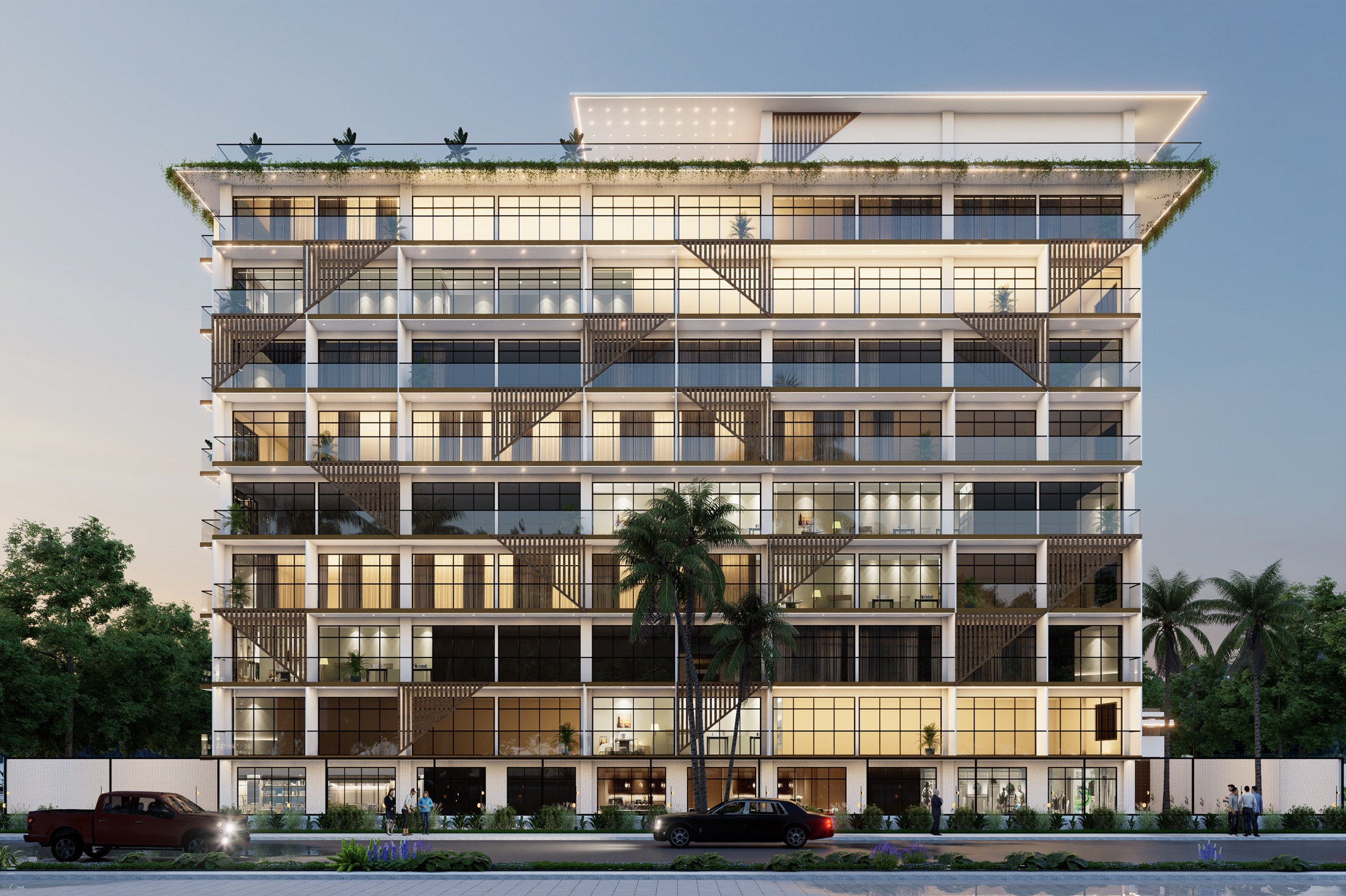 Front elevation of the residential wing at Labadi Beach Apartments